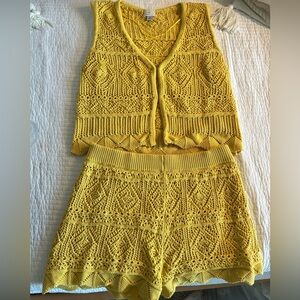 Yellow Crochet Tank Top and short set